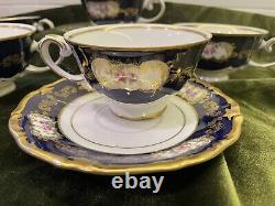 Rare East German Reichenbach Echt Kobalt 4 Tea Cups & 2 Saucers Set Cobalt Blue
