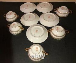 Rare Elite Works Sm Limoges Bouillon Cups & Saucers Gold Trim -set Of 5