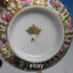 Rare French or Dresden Porcelain Hand Painted Flowers Raised Gold Cup & Saucer