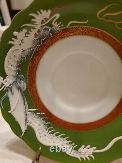 Rare Hand-Painted Dragon Green, White, Gold japanese bone china Cup & Saucer