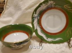 Rare Hand-Painted Dragon Green, White, Gold japanese bone china Cup & Saucer