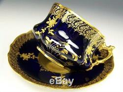 Rare Limoges Hand Painted Raised Gold Roses On Cobalt Blue Tea Cup & Saucer