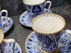 Rare Lomonosov Imperial Porcelain Russian Domes 8 Cups Saucers 22K Gold