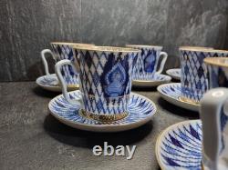 Rare Lomonosov Imperial Porcelain Russian Domes 8 Cups Saucers 22K Gold