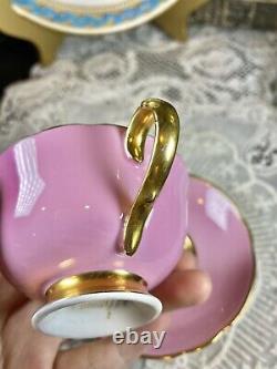 Rare Mint Paragon Rose Cabbage Gold Pink Tea Cup Saucer Set Duo Double Warrant
