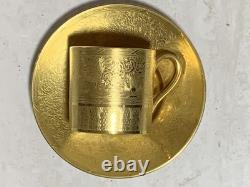 Rare Minton H4601 Solid Gold Acid Etched Roses & Branches Coffee Cup & Saucer