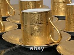 Rare Minton H4601 Solid Gold Acid Etched Roses & Branches Coffee Cup & Saucer