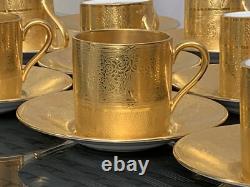 Rare Minton H4601 Solid Gold Acid Etched Roses & Branches Coffee Cup & Saucer