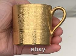 Rare Minton H4601 Solid Gold Acid Etched Roses & Branches Coffee Cup & Saucer