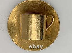 Rare Minton H4601 Solid Gold Acid Etched Roses & Branches Coffee Cup & Saucer