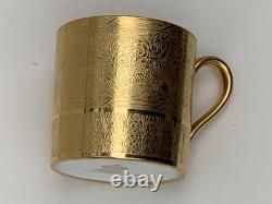 Rare Minton H4601 Solid Gold Acid Etched Roses & Branches Coffee Cup & Saucer
