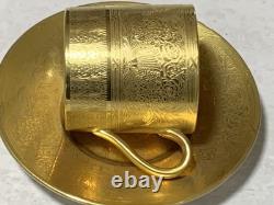 Rare Minton H4601 Solid Gold Acid Etched Roses & Branches Coffee Cup & Saucer