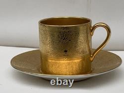 Rare Minton H4601 Solid Gold Acid Etched Roses & Branches Coffee Cup & Saucer