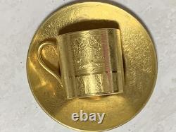 Rare Minton H4601 Solid Gold Acid Etched Roses & Branches Coffee Cup & Saucer