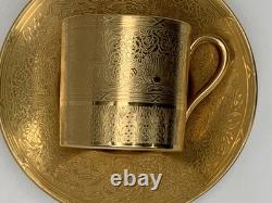 Rare Minton H4601 Solid Gold Acid Etched Roses & Branches Coffee Cup & Saucer