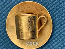 Rare Minton H4601 Solid Gold Acid Etched Roses & Branches Coffee Cup & Saucer