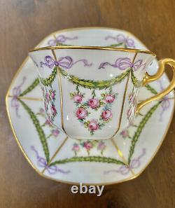 Rare Minton Hand Painted Tiffany Aesthetic Ribbon Bow Tea Cup Saucer Set #2