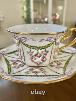 Rare Minton Hand Painted Tiffany Aesthetic Ribbon Bow Tea Cup Saucer Set #2