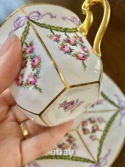 Rare Minton Hand Painted Tiffany Aesthetic Ribbon Bow Tea Cup Saucer Set #2