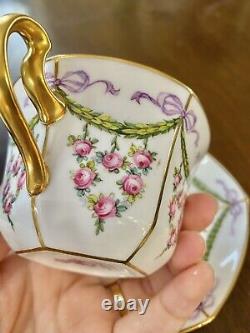 Rare Minton Hand Painted Tiffany Aesthetic Ribbon Bow Tea Cup Saucer Set #2