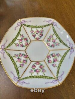 Rare Minton Hand Painted Tiffany Aesthetic Ribbon Bow Tea Cup Saucer Set #2