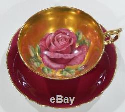 Rare PARAGON Cup & Saucer FLOATING RED ROSE COMPLETELY GOLD GILDED INTERIOR