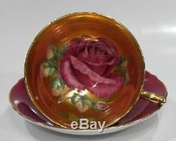 Rare PARAGON Cup & Saucer FLOATING RED ROSE COMPLETELY GOLD GILDED INTERIOR