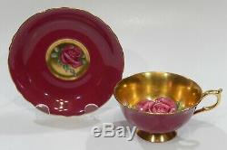 Rare PARAGON Cup & Saucer FLOATING RED ROSE COMPLETELY GOLD GILDED INTERIOR