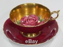 Rare PARAGON Cup & Saucer FLOATING RED ROSE COMPLETELY GOLD GILDED INTERIOR