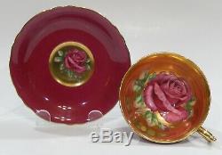 Rare PARAGON Cup & Saucer FLOATING RED ROSE COMPLETELY GOLD GILDED INTERIOR