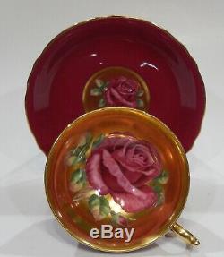 Rare PARAGON Cup & Saucer FLOATING RED ROSE COMPLETELY GOLD GILDED INTERIOR