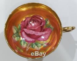 Rare PARAGON Cup & Saucer FLOATING RED ROSE COMPLETELY GOLD GILDED INTERIOR
