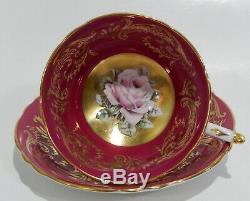 Rare PARAGON FLOATING PINK ROSE on GOLD CUP & SAUCER Hand Painted c1952-60