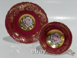 Rare PARAGON FLOATING PINK ROSE on GOLD CUP & SAUCER Hand Painted c1952-60