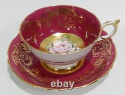 Rare PARAGON FLOATING PINK ROSE on GOLD CUP & SAUCER Hand Painted c1952-60