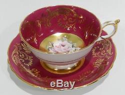 Rare PARAGON FLOATING PINK ROSE on GOLD CUP & SAUCER Hand Painted c1952-60
