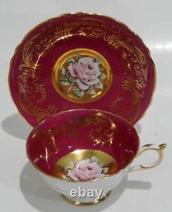 Rare PARAGON FLOATING PINK ROSE on GOLD CUP & SAUCER Hand Painted c1952-60