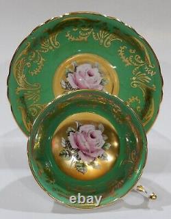 Rare PARAGON Hand Painted PINK FLOATING ROSE CUP & SAUCER Burnished Gold Center