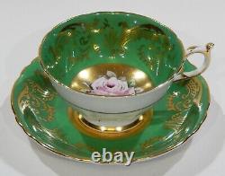 Rare PARAGON Hand Painted PINK FLOATING ROSE CUP & SAUCER Burnished Gold Center