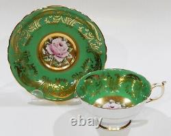 Rare PARAGON Hand Painted PINK FLOATING ROSE CUP & SAUCER Burnished Gold Center