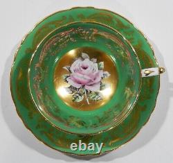 Rare PARAGON Hand Painted PINK FLOATING ROSE CUP & SAUCER Burnished Gold Center