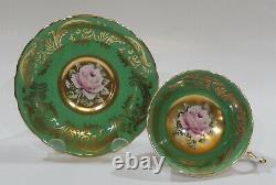 Rare PARAGON Hand Painted PINK FLOATING ROSE CUP & SAUCER Burnished Gold Center