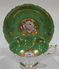 Rare PARAGON Hand Painted PINK FLOATING ROSE CUP & SAUCER Burnished Gold Center