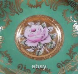 Rare PARAGON Hand Painted PINK FLOATING ROSE CUP & SAUCER Burnished Gold Center