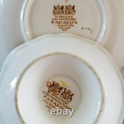 Rare PARAGON Tea Cup & Saucer Rose Garland Light Mint Green Heavy Gold England