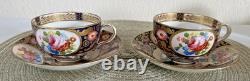 Rare Pair Crown Staffordshire Imari Cabinet Cups & Saucers Hand Painted Gilt