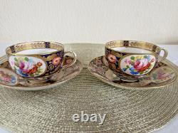 Rare Pair Crown Staffordshire Imari Cabinet Cups & Saucers Hand Painted Gilt