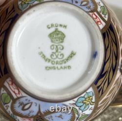 Rare Pair Crown Staffordshire Imari Cabinet Cups & Saucers Hand Painted Gilt