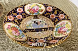Rare Pair Crown Staffordshire Imari Cabinet Cups & Saucers Hand Painted Gilt