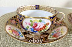 Rare Pair Crown Staffordshire Imari Cabinet Cups & Saucers Hand Painted Gilt